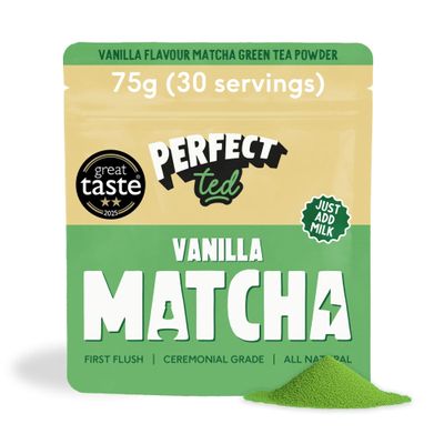 PerfectTed Vanilla Bean Matcha Powder, Ceremonial Grade Japanese, 75g (30 Servings), Perfect for Lattes, Smoothies & Baking | with L-Theanine | Natural Flavours | Vegan