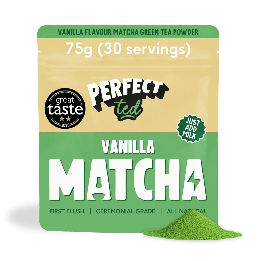 PerfectTed Vanilla Bean Matcha Powder, Ceremonial Grade Japanese, 75g (30 Servings), Perfect for Lattes, Smoothies & Baking | with L-Theanine | Natural Flavours | Vegan