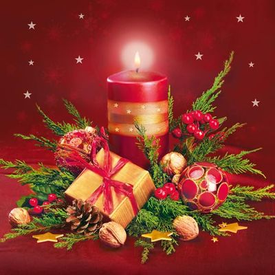 3-Ply Maki Xmas Decoupage Tissue Paper Napkins Decorative Christmas Serviettes 33cm x 33cm - Pack of 20 (Red Candle Rich Composition)