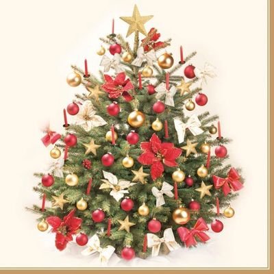 3-Ply Daisy Xmas Decoupage Tissue Paper Napkins Decorative Christmas Serviettes 33cm x 33cm - Pack of 20 (Traditional Gold and Red Christmas Tree)
