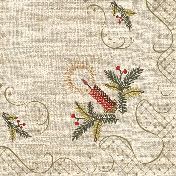 3-Ply Daisy Xmas Decoupage Tissue Paper Napkins Decorative Christmas Serviettes 33cm x 33cm - Pack of 20 (Classic Christmas Embroidery)