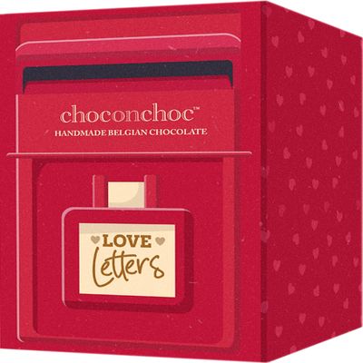 Choc on Choc - Chocolate LoveLetters - Handmade Belgian Chocolate Gift Set in Postbox - Milk, Dark & White Chocolates - Romantic Valentines Day Treat or Gift - 129g