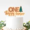 Wooden One Happy Camper Cake Topper,Camping Birthday Party Decoration,First Birthday Cake Decoration for Baby Shower, 1st Birthday Party, Anniversary, Baby Photo Booth Props view 1