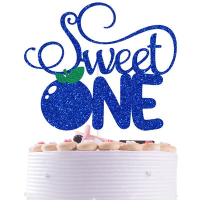 Blue Glitter Sweet One Cake Topper, Blueberry One/Happy 1st Birthday, Blueberry Summer Holiday Fruit Baby's 1st Birthday Baby Shower Party Decorations Supplies