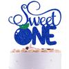 Blue Glitter Sweet One Cake Topper, Blueberry One/Happy 1st Birthday, Blueberry Summer Holiday Fruit Baby's 1st Birthday Baby Shower Party Decorations Supplies view 1