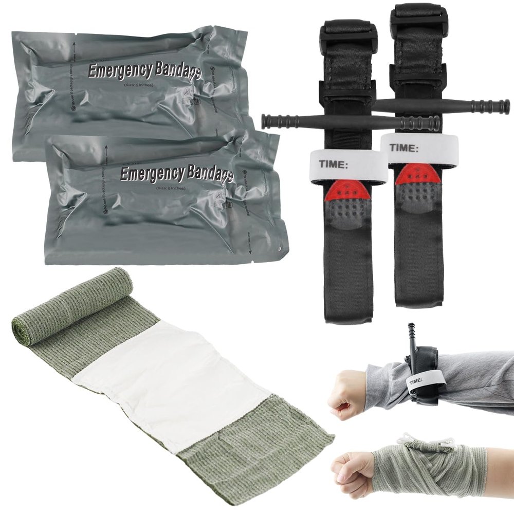 Cragmut Israeli Bandage 2 Pack, 6 Inch Compression Bandage for Emergency First Aid Battle Wound Care Self-Rescue with 2 Tourniquet