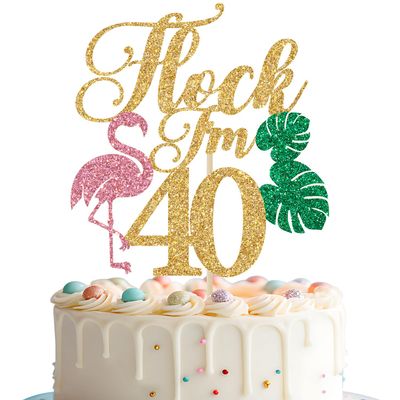 Flock I'm 40 Cake Topper, Hawaiian 40th Birthday Decorations, Aloha 40, Summer Tropical 40th Birthday Party Decorations, Gold Glitter