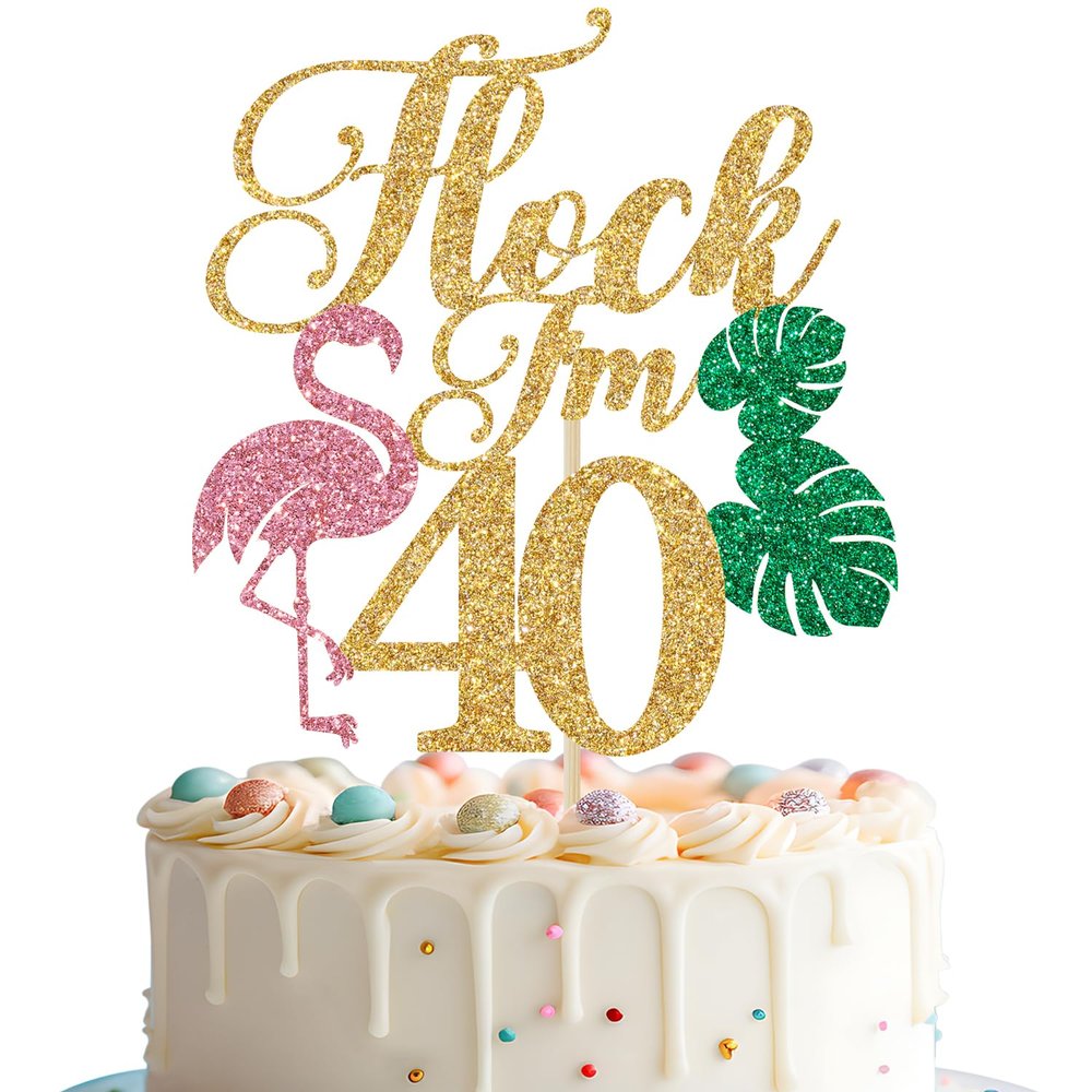 Flock I'm 40 Cake Topper, Hawaiian 40th Birthday Decorations, Aloha 40, Summer Tropical 40th Birthday Party Decorations, Gold Glitter