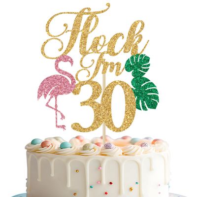 Flock I'm 30 Cake Topper, Hawaiian 30th Birthday Decorations, Aloha 30, Summer Tropical 30th Birthday Party Decorations, Gold Glitter