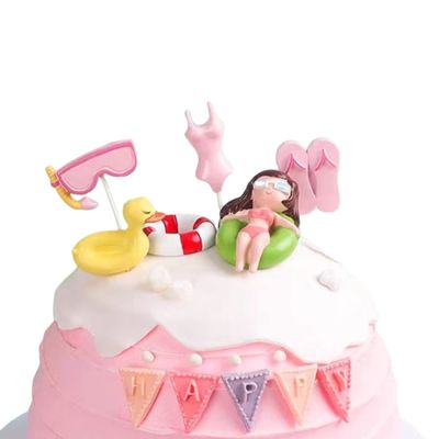6Pcs Summer Cake Topper Swimming Pool Cake Decoration Beach Cake Toppers Hawaiian Beach Themed Cake Decoration for Birthday Party Supplies, summer cake topper