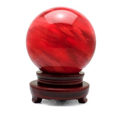 OYWEHECE Red Crystal Ball Smelting Stone Energy Healing Ball Home Decoration Melting Quartz Crystal Gemstone for Meditation+Base,2.75in