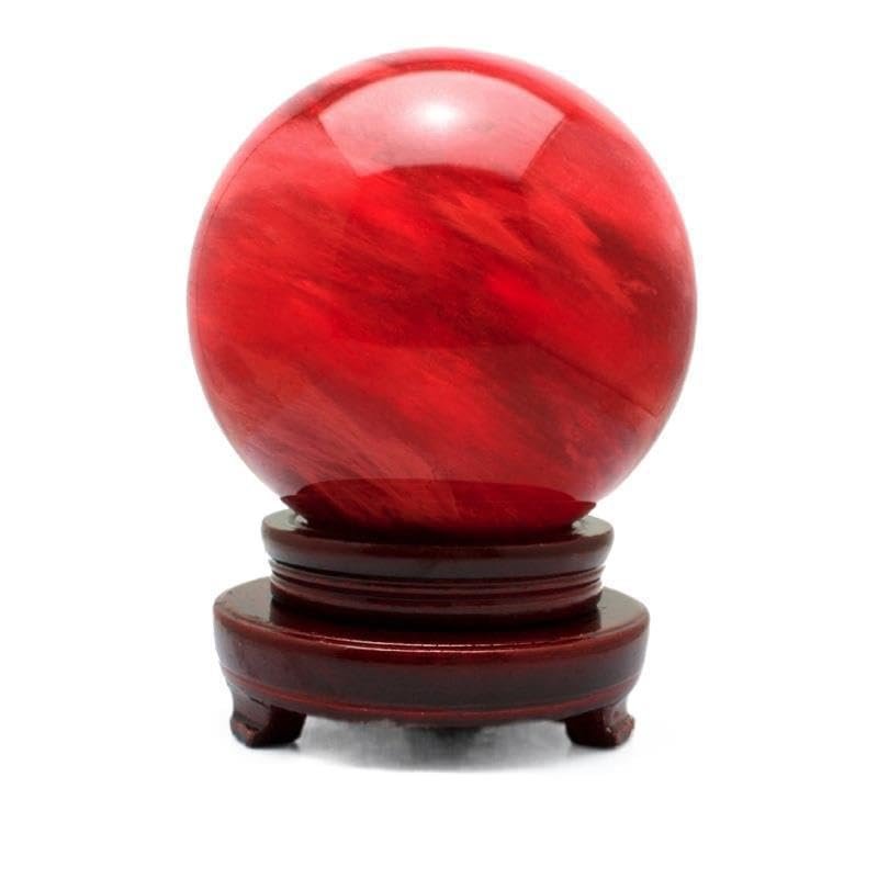 OYWEHECE Red Crystal Ball Smelting Stone Energy Healing Ball Home Decoration Melting Quartz Crystal Gemstone for Meditation+Base,2.75in
