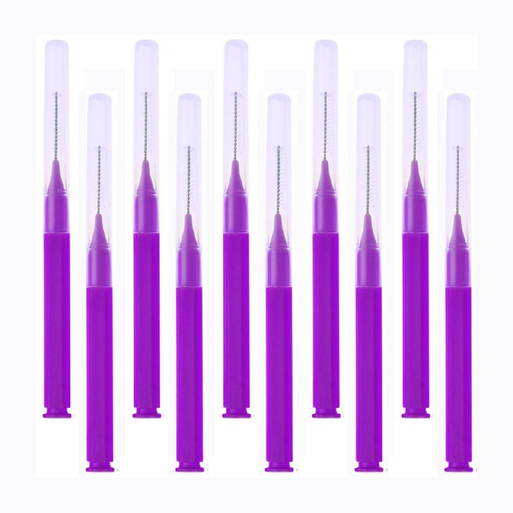 50 Pcs Interdental Brushes, Toothpick Dental Brushes Teeth Cleaning Brushes, Portable Dental Floss Brushes for Braces Oral Cleaning (Purple)