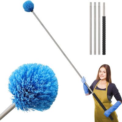Cobweb Duster, 6.5 FT Stainless Steel Pole Cobweb Brush with Medium-Stiff Bristles for Walls Beams Shelves Iight Fixtures and Window Screens