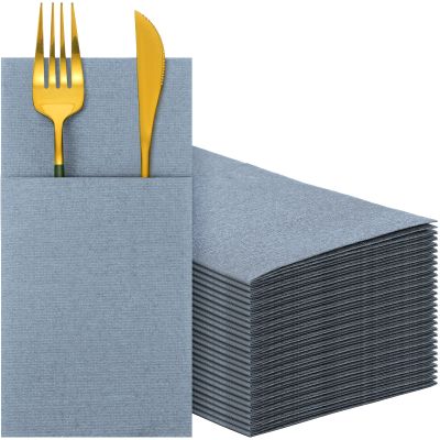 Qilery 100 Disposable Napkins, Dusty Blue, Paper, Airlaid Paper, Napkins, Disposable-Napkins, DISPOSABLE_NAPKIN