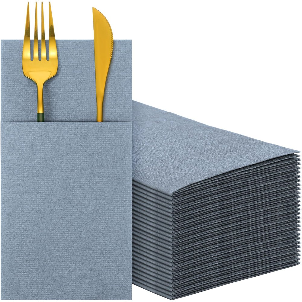 Qilery 100 Disposable Napkins, Dusty Blue, Paper, Airlaid Paper, Napkins, Disposable-Napkins, DISPOSABLE_NAPKIN