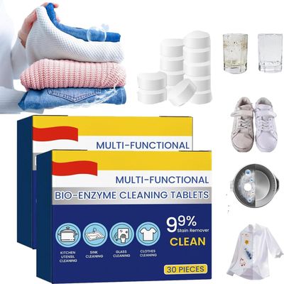 Multi-functional Bio-Enzyme Cleaning Tablets,Japan Universal Stain Removal Cube,Foam Rust Remover,Kitchen All-Purpose Cleaning Powder,Household Enzyme Cleaner for Clothes,Cooktops (2 Box)