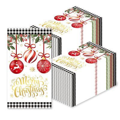 100 Pcs Floral Paper Napkins Disposable Flower Guest Dinner Napkins Bathroom Decorative Paper Hand Towels Decorative For Wedding Bridal Baby Shower Tea Party Birthday,4.3 X 7.9 Inch (CHRISTMAS-WHITE)