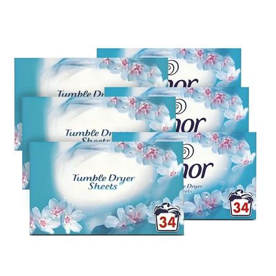 6 x 34 Tumble Dryer Sheets Spring Awakening Fabric Conditioner Fresh Cloth Fresh Fragrance Long Lasting Freshness Tumble Drying for Clean & Soft Fabrics (204 Sheets)