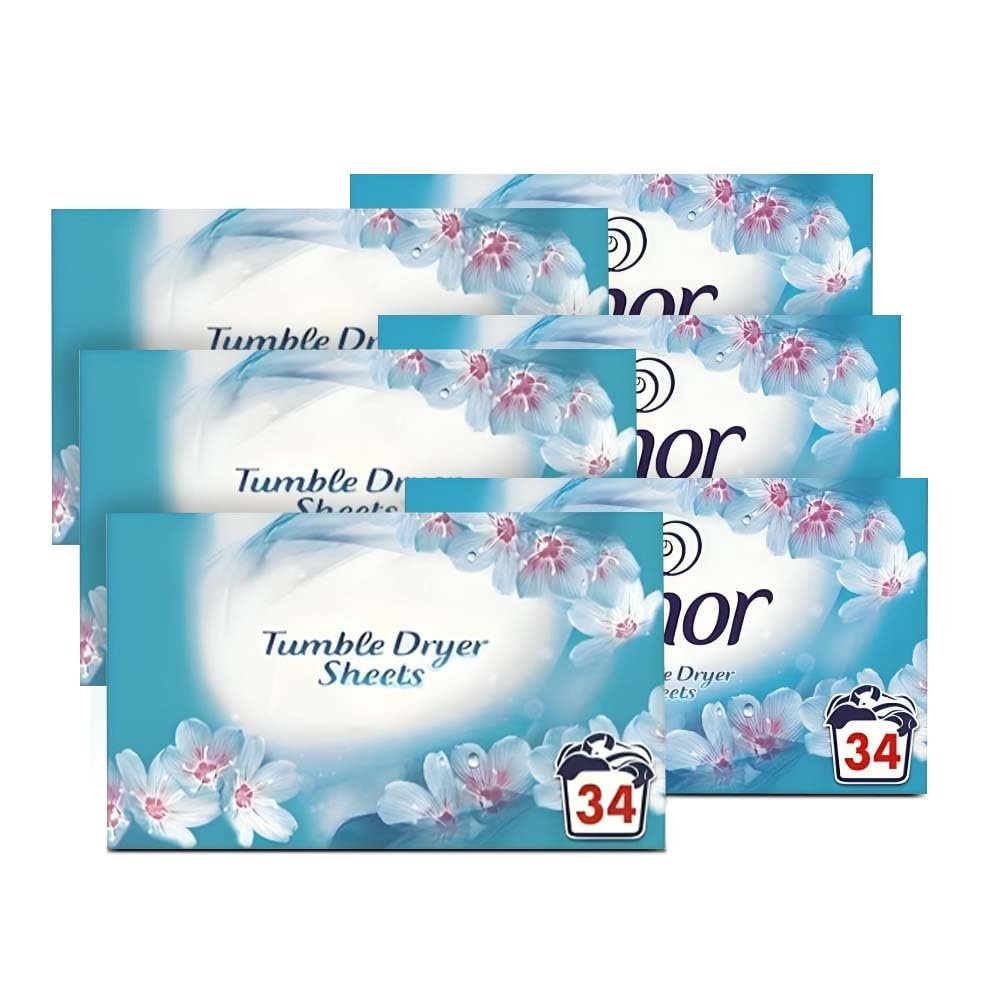 6 x 34 Tumble Dryer Sheets Spring Awakening Fabric Conditioner Fresh Cloth Fresh Fragrance Long Lasting Freshness Tumble Drying for Clean & Soft Fabrics (204 Sheets)