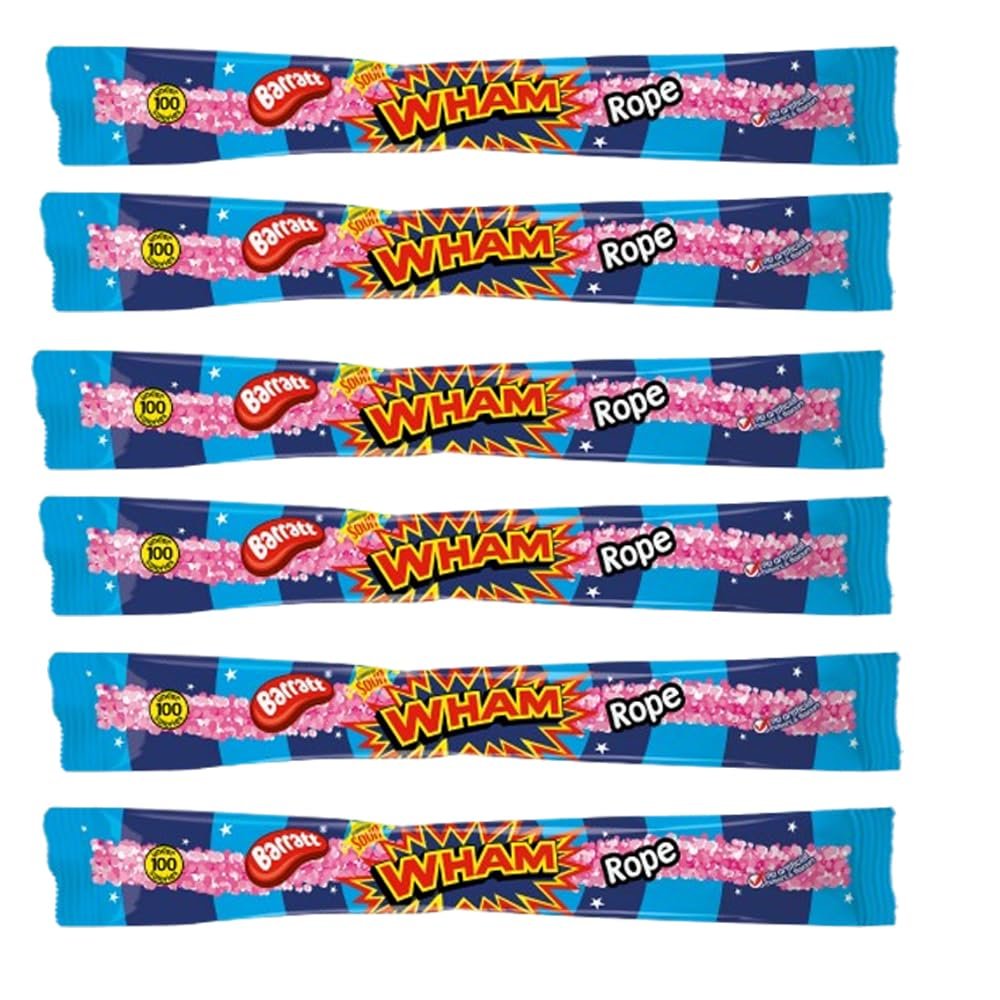 Barat Wham Rope 26g - Sour raspberry flavour soft candy pope coated in candy pieces (06 Packs)