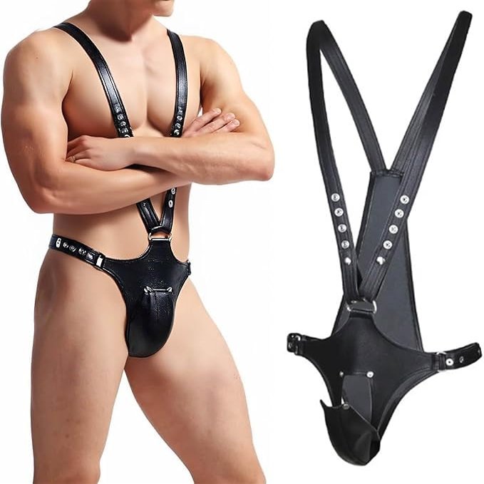BDSM Men's Leather Body Strap Men's Punk Body Cage Pu Pants Adjustable Gothic Ball Festival Clothing Accessories Fetish Underwear Binding Toys