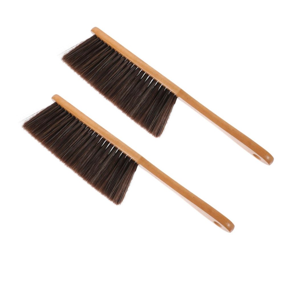 SEWOART Wood Handle Bed Cleaning Brush with Soft Grey Bristles, 4-row Wood Whisk Duster for Household Dust Removal, 2pcs Set for Indoor Bed and Furniture Cleaning