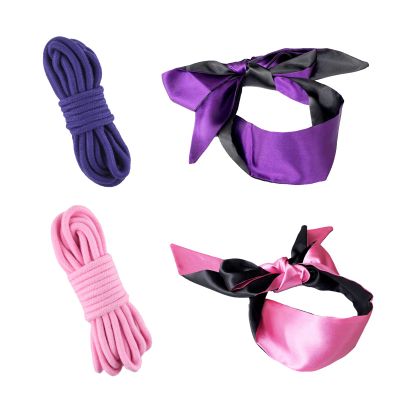 4 Set,2 Pcs Soft Binding Ropes,2 Pcs Blindfold,Silk Satin Blind fold Eye Mask for Sleeping Games,Skin Friendly for CosplayPink Purple