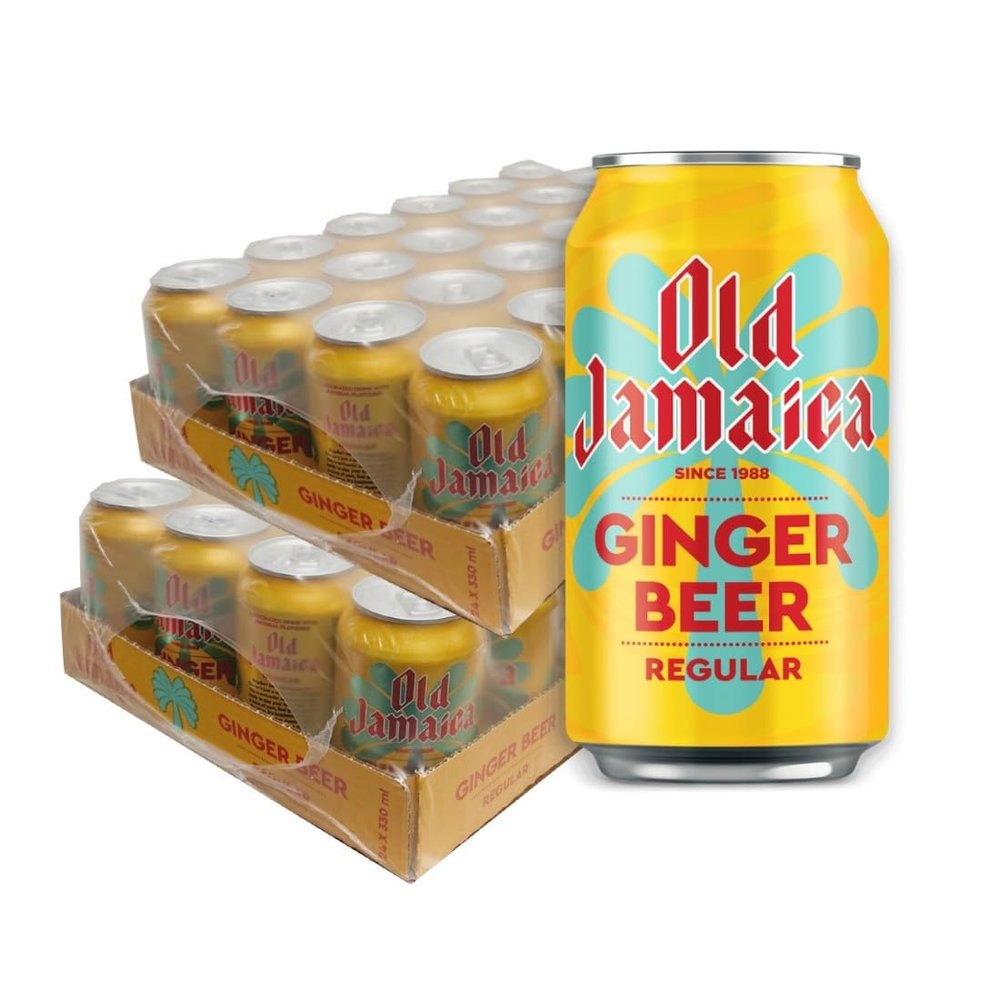Jamaican Style Ginger Beer Carbonated Soft Drink with Natural Root Ginger Extract, Refreshing Fizzy Beverage in 330ml Cans, Pack of 48