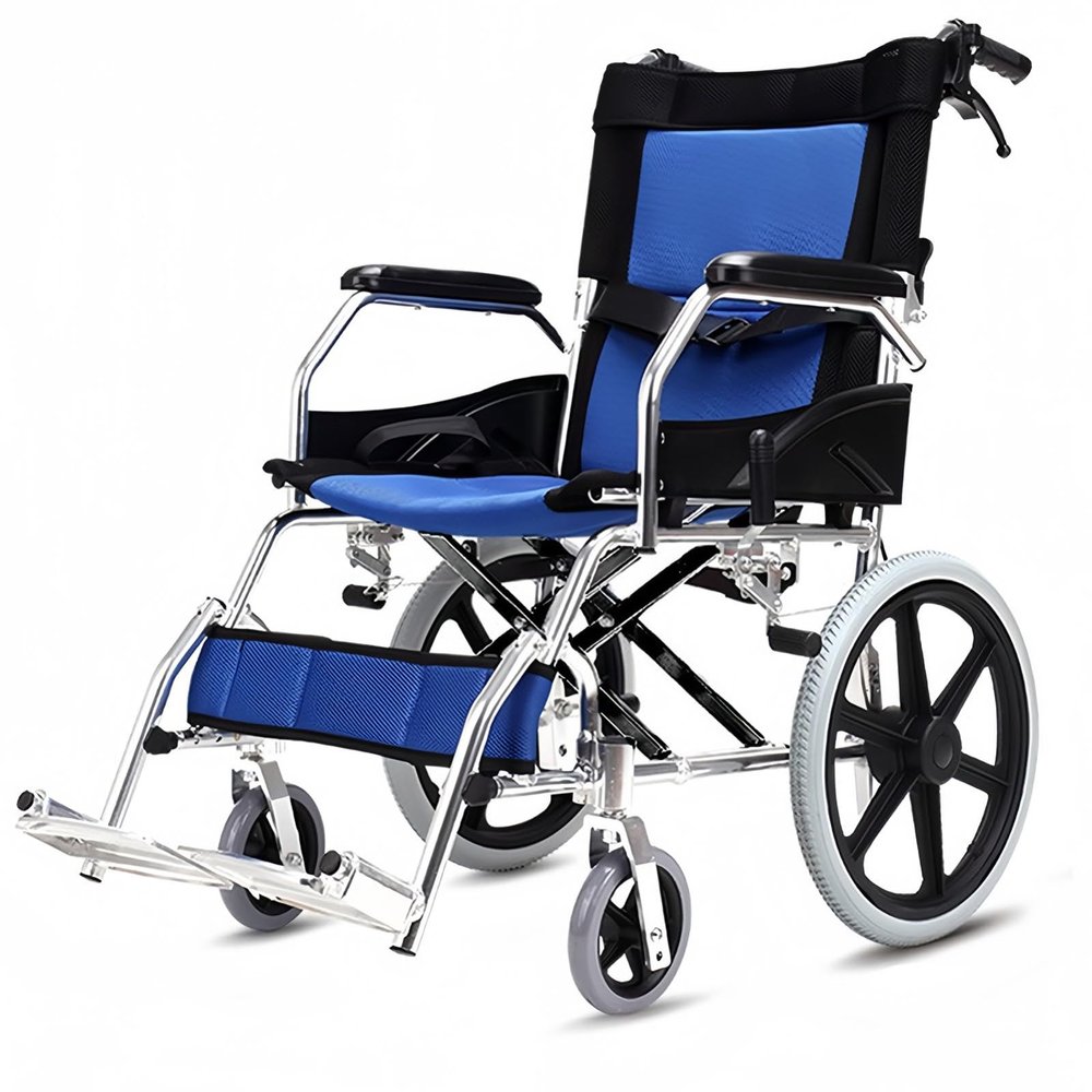 FMBLDM Foldable Lightweight Wheelchair, Ultralight Travel Wheelchair, Foldable Transport Wheelchairs Seat Width 44.5 Cm, for Disabled and Elderly, Load Capacity 100 Kg A