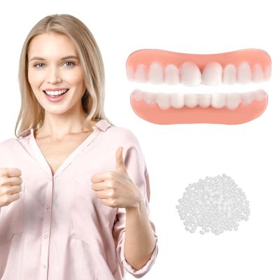Instant Veneers Dentures 1 Pair Temporary Tooth Filling Dentures, Clip in Veneers Teeth Adjustable Top And Bottom, Teeth Straightening Kit Fake Teeth Covers The Missing Tooth for Men Women