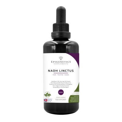 NADH Linctus 100ml | Niacin 1mg | Purified Water, Glycerine, Nicotinamide Adenine | Premium Protective Miron Violet Glass | UK Made Vegan Friendly Liquid