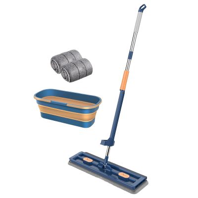 Samuliy Flat Head Mop for Floor Cleaning, Cleaner with Long Handle, Microfibre Mop with 2 Washable Microfibre Pads for Hardwood