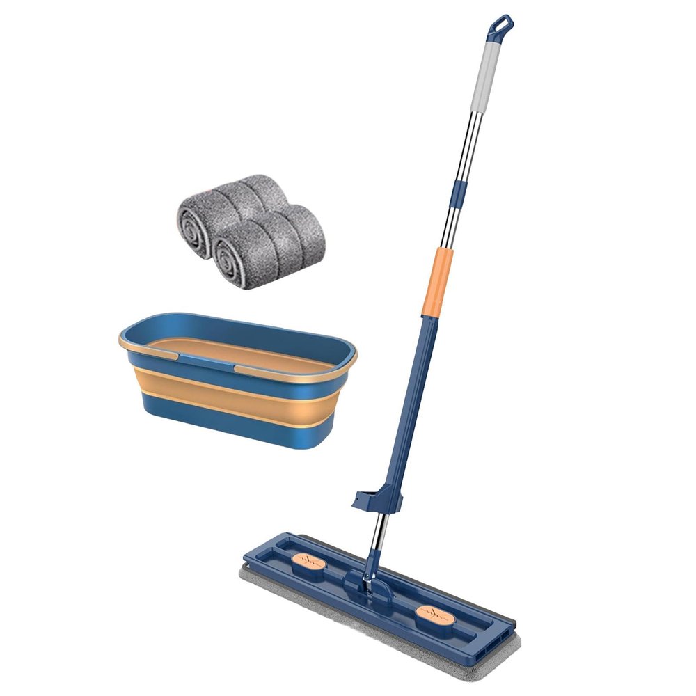 Samuliy Flat Head Mop for Floor Cleaning, Cleaner with Long Handle, Microfibre Mop with 2 Washable Microfibre Pads for Hardwood
