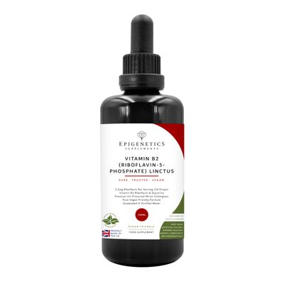 Vitamin B2 (Riboflavin 5-Phosphate) Linctus 100ml | Riboflavin 2.3mg, Purified Water, Glycerine | Premium Protective Miron Violet Glass | UK Made Vegan Friendly Liquid