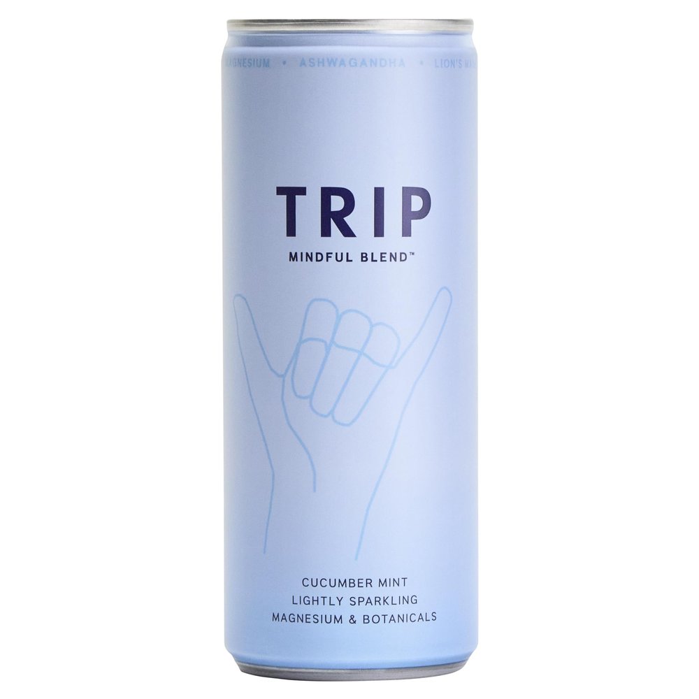 TRIP Mindful Blends - Cucumber Mint Sparkling drink with Magnesium Citrate + Ashwagandha + Lions Mane + L-theanine. Low Calorie and Vegan