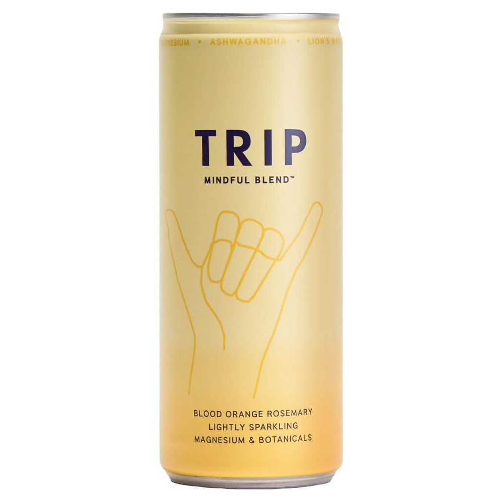 TRIP Mindful Blends - Blood Orange & Rosemary Sparkling drink with Magnesium Citrate + Ashwagandha + Lions Mane + L-theanine. Low Calorie and Vegan