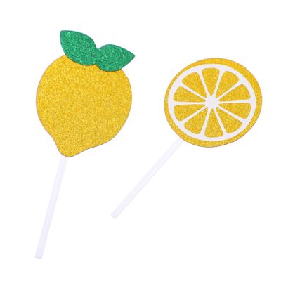 KOMBIUDA 24pcs Lemon Cupcake Toppers Double-sided Glitter Decor for Fruit-themed Parties Showers and Birthdays for Cake Decoration and Festive Celebrations