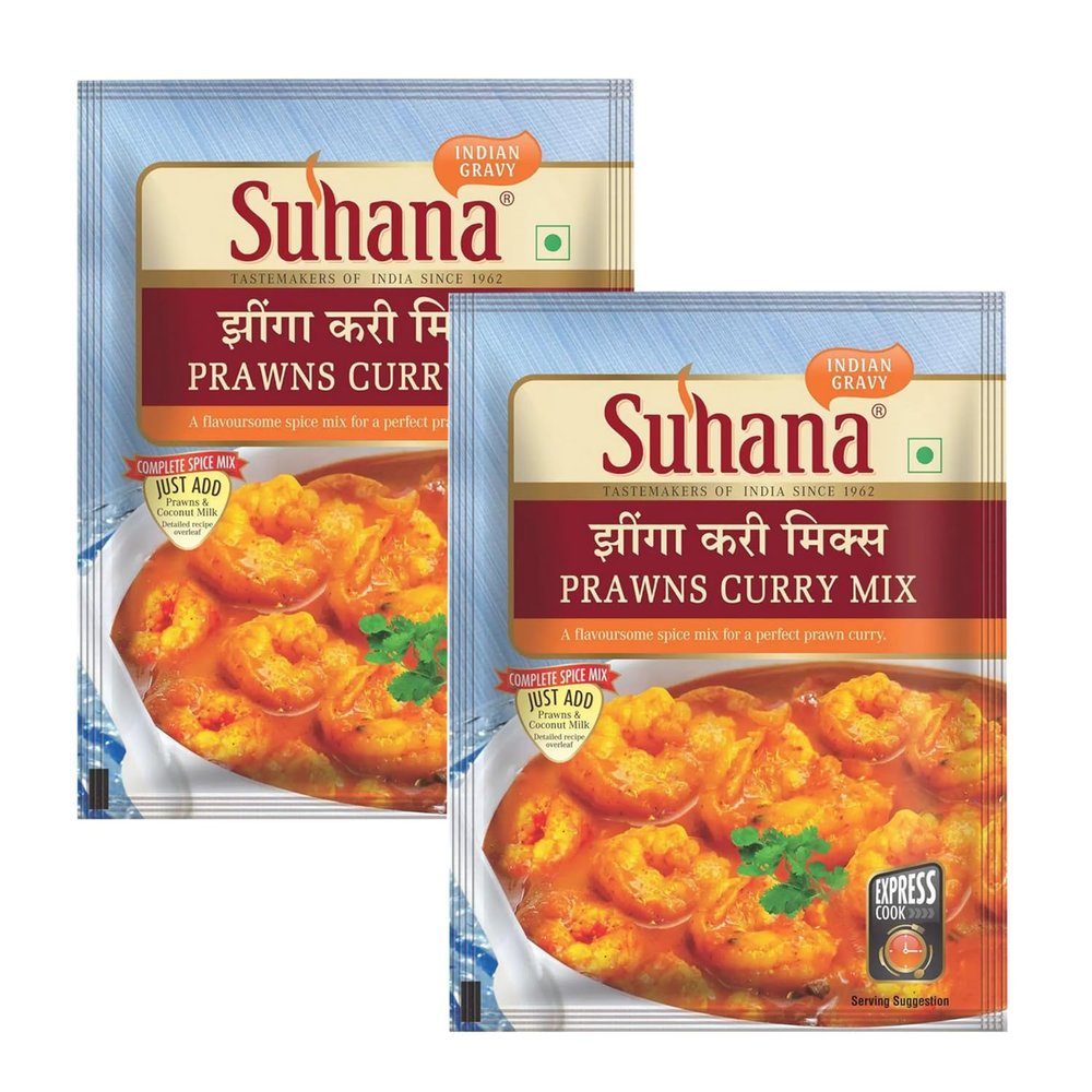 Suhana Spices Mix Powder (Ready To Eat) - Curry Masala Recipe Mixes Casserole Seasoning Herbs - Simplifies & Speeds Up Cooking Process (Pack of 2, Prawns Curry Mix 50g (RTE))