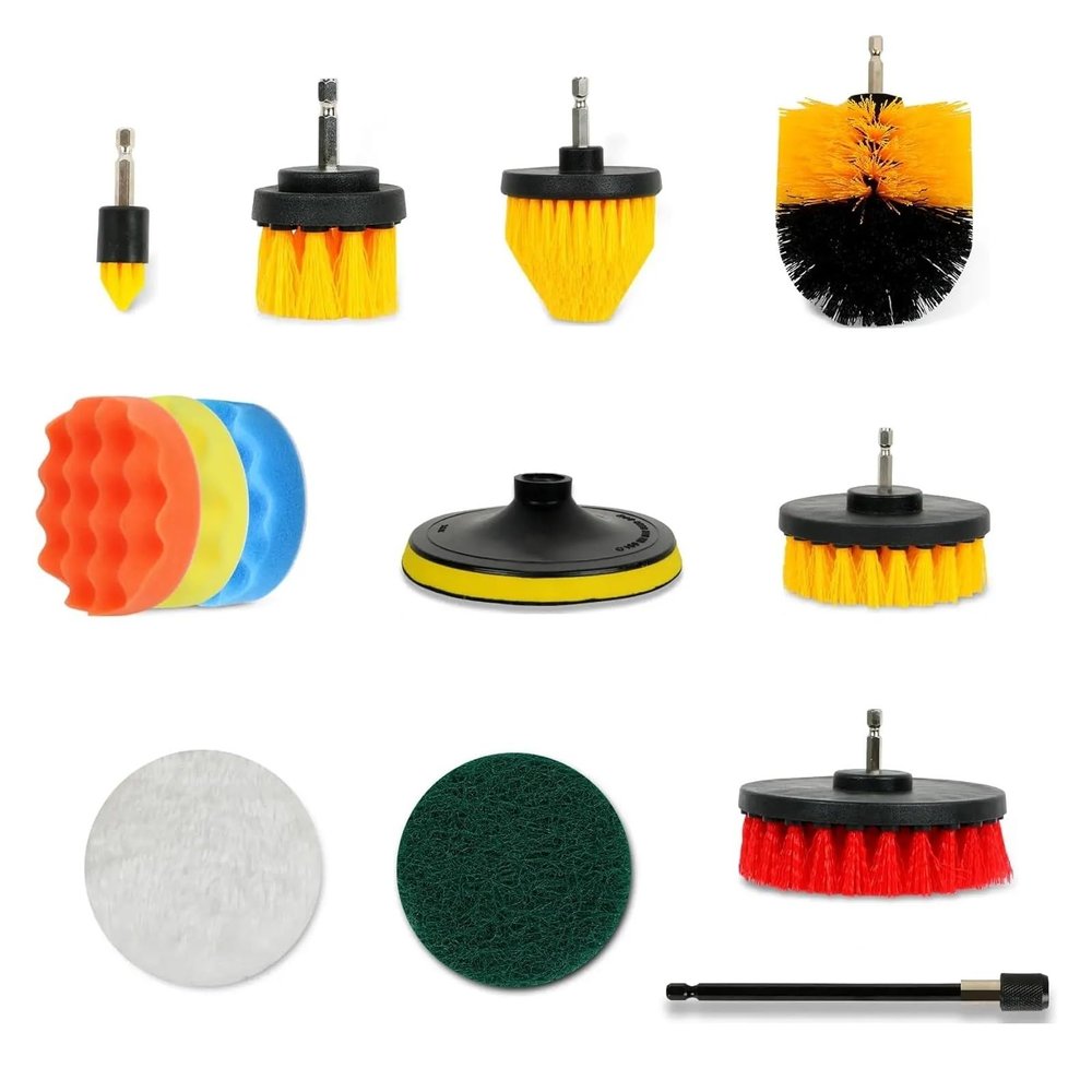 46 Piece Cleaning Brush Set With Scrubber And Detailing Extended Reach Attachment For Tiles Grout Car Detail