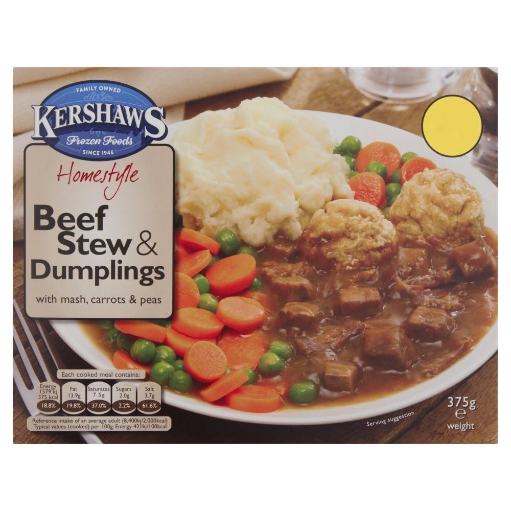 Kershaws Homestyle Beef Stew & Dumplings with Mash, Carrots & Peas 375g  Pack of 1