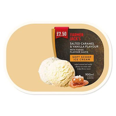 Farmer Jack's Salted Caramel & Vanilla Flavour with Fudge Flavour Sauce Soft Scoop Ice Cream 900ml 900ml  6