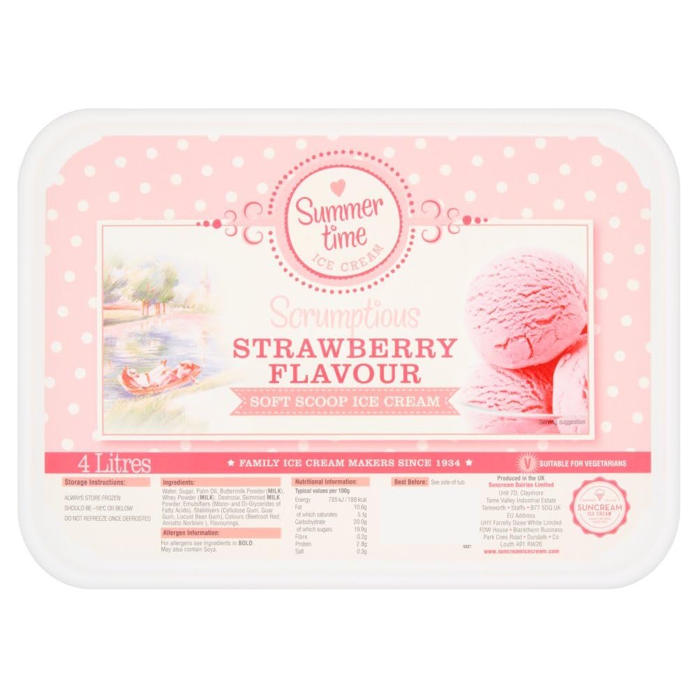 Suncream Summer Time Scrumptious Strawberry Flavour Soft Scoop Ice Cream 4 litres M4Ltr 1