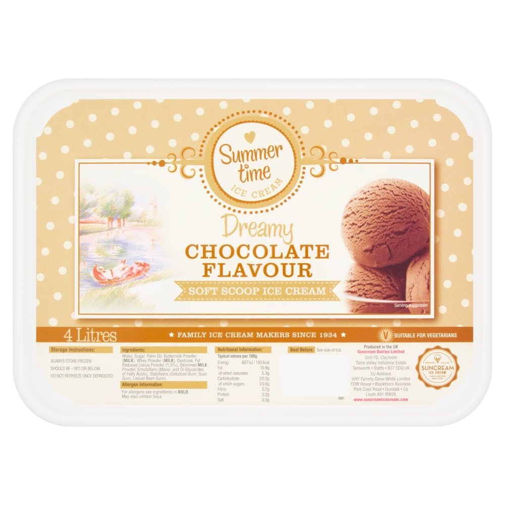 Suncream Summer Time Dreamy Chocolate Flavour Soft Scoop Ice Cream 4 litres 4Ltr 1