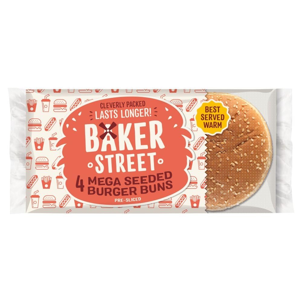 Baker Street 4 Mega Seeded Burger Buns Pre-Sliced 4pk  Pack of 1