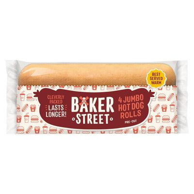 Baker Street 4 Jumbo Hot Dog Rolls 4pk  7