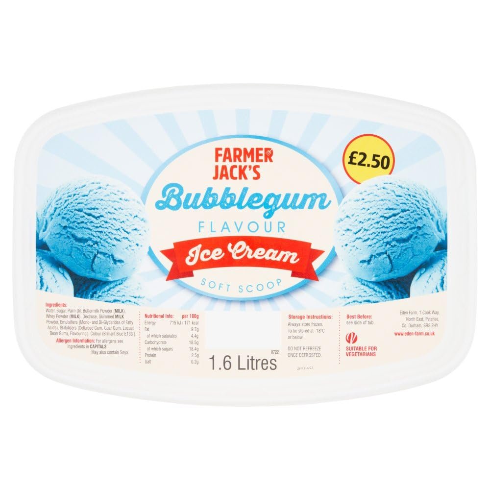 Farmer Jack's Bubblegum Flavour Ice Cream 1.6 litres 1.6Ltr  6