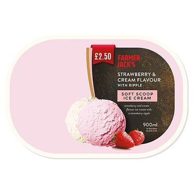 Farmer Jack's Strawberry & Cream Flavour with Ripple Soft Scoop Ice Cream 900ml  Pack of 1