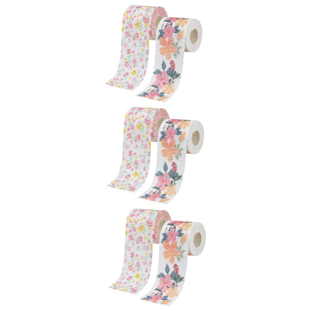 Healvian 6 Rolls Printed Roll Paper Lavable Colored Toilet Paper Colored Napkins Lingette Fake Toilet Paper Pattern Paper Towel Loo Commercial Restaurant 100% Pure Wood Pulp
