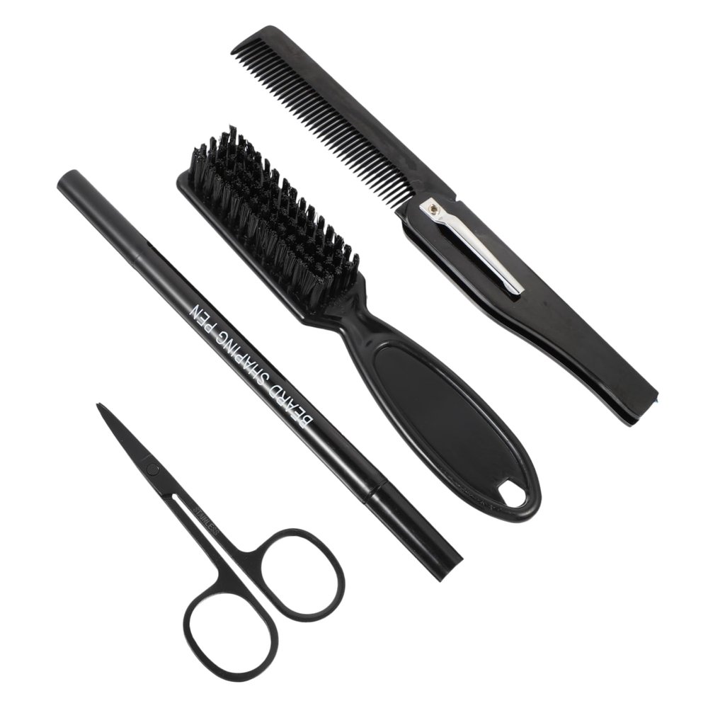 FRCOLOR 4pcs Beard Styling Kit Beard Pen and Includes Folding Comb and Scissors for Mustache Grooming and